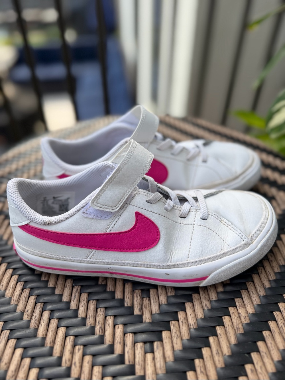 Nike Kids White Sneakers with Hot Pink Swoosh